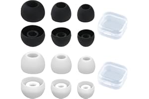 GLANZEND 6 Pairs Replacement Earbud Tips, Earbuds Replacement Rubber Tips Earphone Buds, 3 Sizes(S/M/L) Replacement Silicone Earplugs for In-Ear Headphones, Earphone Tips - Black & White