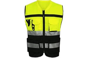 Yangxue Gilet di Sicurezza Frontale con Cerniera ad Alta visibilità con Strisce Riflettenti, Abbigliamento da Ciclismo da Costruzione, Tasca Tridimensionale di Grande capacità.