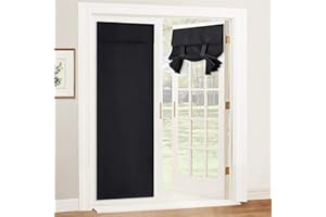 Momooda French Door Durtain, Door Way Privacy Curtain, Self-adhesive Blackout Thermal Front Door Window Curtain with Tieback, 1 Panel, Black, 86x203cm