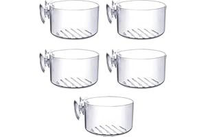 SAVOSWEET 5 Stück Aquarium Pflanzenhalter mit Saugnapf, Futterbehälter Aquarium für Garnelen, Fisch, Acryl Aquarium Wurm Feeder, Flacher Boden Aquarium Futterschale mit 2 Saugnäpfe, 4,8 x 3 cm