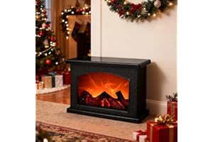 Wxeadu LED Fireplace, Deko Kamin mit Flammeneffekt, 28 x 11.8 x 19.8 cm Kaminfeuer Elektrischwith Timer Function, Tischkamin Elektrisch, Indoor Outdoor Decoration, USB or Battery Operated