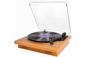 VIFLYKOO Platine Vinyle, Tourne Disque Vinyle avec 2 Haut-Parleurs Stéréo, Tourne Disque Rétro Supporte Le sans Fil 3 Vitesses 33/45/78 u/Min, Prise Casque/Aux-Entrée/RCA-Sortie