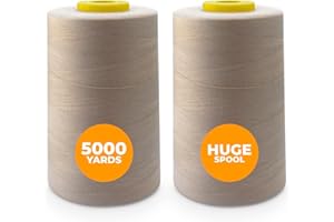 Weemex 2 Bobinas de Hilo de Coser de Poliéster | 11 opciones | para Máquina Remalladora, overlock, Singer, Janome, etc | hilo de 5000 Yardas cada uno 40S/2 para todo Propósito (2 Toasted Beige)