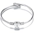 KunBead Jewelry Women Girls Initial Letter Cuff Bracelet Silver Alphabet Love Heart Bangle Bracelets Gift for Birthday Stainless Steel