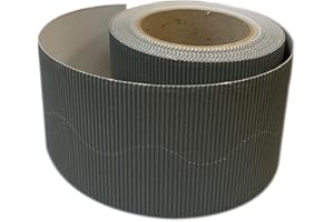 3 Ace Crafts Size 57mm x 15m (Grey) Corrugated Display Borders Roll for School Classroom Decorations, Bulletin Boards and Crown Making Crafts, Scalloped Edge Border Rolls Fade Resistant