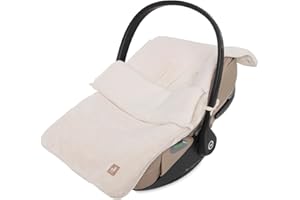 Jollein Nid d’Ange - Cloudy Rib - Oatmeal - Pour Siège Auto Groupe 0+ et Poussette - Compatible 3 et 5 Points - Maille Côtelée et Doublure Polaire
