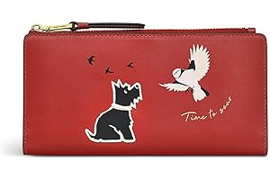 RADLEY London Time to Soar Large Bifold Purse for Women, in Red Leather with a Colourful Screen Print