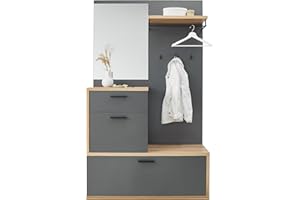 Stella Trading Louis Flurgarderoben Kompaktgarderobe in Dunkelgrau - Stylishe Kompaktgarderobe mit Spiegel für Ihren Eingangsbereich - 115 x 198 x 38 cm (B/H/T)