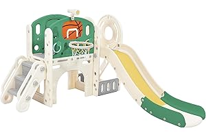 PAIKOE Children's Combo Slide Set,with Long Slide, Storage Box,Tunnel,Stair Ladder, Basketball Hoop and Passage Area,Toddler Slide,Easy Assembly and Convenient Storage, for Indoor Outdoor Backyard