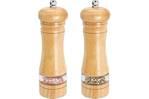 WOWFAST Lot de 2 moulins à poivre en bois avec moulin à poivre manuel en bois massif réglable avec soucoupe et fenêtres transparentes (17 cm)
