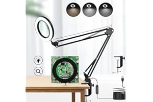 CHENBEN 10X Magnifying Glass with Light Dimmable LED Desk Lamp with Remote Control, LED Desk Craft Light, Magnifying Glasses for Hobbies, Adjustable Clamp Lamp (3 Colors & 10 Brightness)