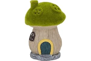 Roots & Shoots Garden Mushroom House with Solar Lights Flocked Grass & Stone Effect Ornament