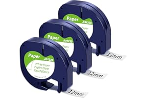 Unistar 12mm Sostituzione del Etichette Compatibile con Dymo LetraTag Carta Nastri Etichette 91200 S0721510 Compatibile per Dymo LetraTag LT-100H LT-100T LT-110T XR, 3-Pack