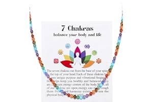 JSDDE Collier 7 Chakras en Pierres Naturelles pour Femme Fille 4mm Collier Perles Colorées Fin de Pierres et Cristaux Précieuses Reiki Guérison Bijoux Bohèmes Fantaisie Cadeau Anniversaire