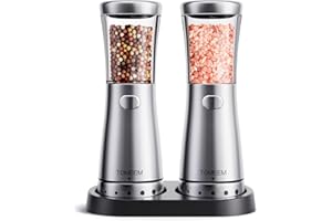 TOMEEM Electric Salt and Pepper Grinder Set with Storage Base, Stainless Steel Rechargeable Salt and Pepper Grinder Set, 4.5oz Large Capacity, 1.8" Wide Mouth, Adjustable Coarseness, Ideal for Kitchen