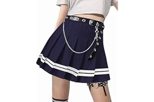 DINGJIUYAN Punk Cross Print Dark Mini Skirts Chain Belt Black Uniform Pleated Skirt