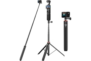 VKESEN 53.5"/136cm Travel Selfie Stick Tripod for DJI Osmo Pocket 3, GoPro Hero 13/12/11/10/9/8/Max, DJI Osmo Action 5 Pro/4/3, AKASO EK7000,Action Camera 2-in-1 Extendable Handle/Volg Stand/Accessories