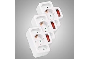 HEITECH PROMOTION GMBH HEITECH 3X Fiche multiprise Electrique Triple avec sécurité Enfant - multiprise Murale Triplite avec Interrupteur, capacité de Charge jusqu'à 3500W Max. - Bloc multiprise