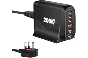 CIENXUAN 200W 6-Port USB Charging Station, PD 100W USB C USB A GaN III Charger Laptop & Phone Fast Charger Plug, Compatible with MacBook Pro/Air,Dell XPS, iPhone 15/16/14/ Pro, iPads, Steam Deck