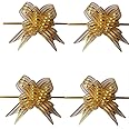3A Featuretail Large Size Organza Pull Bow Flower Ribbon for Gift Wrap & Wedding Decoration Gift (30mm Width) (Golden Pull Ribbon, Set of 10)