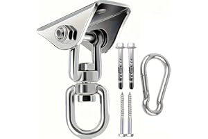Wixovo Gancho de Techo de Acero Inoxidable, Soporte con Rotación 360°, Capacidad 450KG, Kit de Suspensión con Mosquetón y Tornillos para Silla Colgante, Hamaca, Yoga, Saco de Boxeo y Columpios