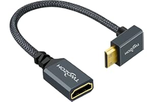 Twozoh Kątowy Kabel Adaptera Mini HDMI na HDMI 0,2M, Nylonowy pleciony w dół pod kątem 90° Mini HDMI do HDMI, przedłużacz 3D/4K 1080p