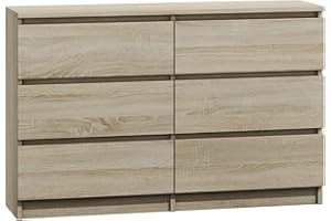 WHATSIZE ENTERPRISE – Moderna – Large Chest of Drawers – Contemporary 6 Drawer Wide Dresser, Bedside Drawers & Night Stand - Office, Lounge & Bedroom Furniture Storage Cabinet, Sonoma