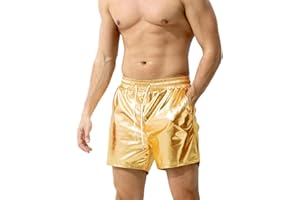 Casey Kevin Men's Metallic Shorts Reflective Rave Shorts with Pockets