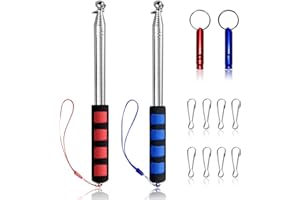 Grantop Teleskop Fahnenmast Set, 2 Stücke Fahnenstange Ausziehbar 2M mit 8 Stücke Karabinerhaken 2 Stücke Trillerpfeife, Edelstahl Fahnenmast Tragbarer für Flagge Friedensfahne Reiseleiter Camping