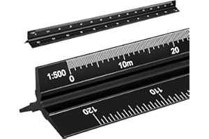 WHPAWH Scale Ruler 30cm, Triangular Metal Ruler for Architects 1:100, 1:200, 1:250, 1:300, 1:400, 1:500 (Black)