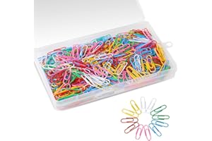 LEEPAT 400 Pcs 28mm Colored Paper Clips, Paper Clip Clamps with Box, Steel with Vinyl Coating, Red, Green, Yellow, Blue, White, Pink