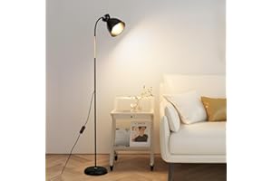 Amdelne Adjustable Black Floor Lamp, Industrial Corner Lamp Rustic Retro Vintage Floor Light, Standing Lamps for Living Room, Bedroom, Dining Room, Office, 155cm, Metal, Wood, E27 (Bulb Not Included)