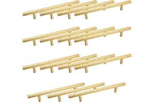 Lpraer 15 Pack Cabinet Handles Gold Stainless Steel T Bar Pulls Cupboard Handles Drawer Pulls for Kitchen (Overall Length 200mm, Hole Center 128mm)