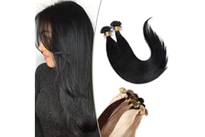 SEGO Extension Cheratina Capelli Veri Neri 1 Grammo 100 Ciocche 45cm U Tip Nail Pre-Bonded Remy Human Hair Naturali 100g Extensions Invisibili #1 Jet Nero