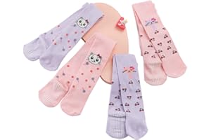 Cotton Coming Rosa Viola Cotone Calzamaglie per bambina ，4 Paia Collant Neonata Maglia a Trecce Calzamaglia Bambina in Caldo Antiscivolo Cotone Leggings Calze Bimba