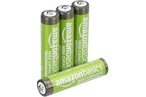 Amazon Basics paquete de 4 pilas AAA NiMH recargables de alta capacidad, 850 mAh, 1,2 V, se recargan hasta 500 veces, precargadas