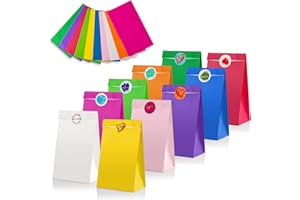 Leenou 40 Pezzi Sacchetti Regalo di Carta, Sacchetti di Carta per Caramelle, Borsa da Festa Colorata con 96 adesivi, Sacchettini Compleanno Bambini per Confezionare Regali, Matrimoni, Festa, Natale