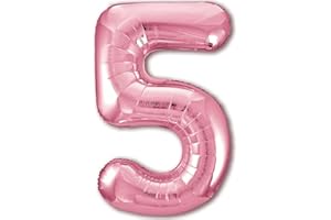 JONAMI Balloon 5th Birthday Number 5 Pink XXL Giant Foil Balloon 40” Birthday Decoration for Girl. Flies with Helium