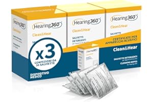 SDU SPECIALISTIDELLUDITO Hearing 360 90 Salviette Detergenti Igienizzanti Salviettine per Apparecchi Acustici e Amplificatori Acustici 13x13cm confezionate singolarmente