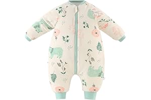 JIAMY Bebé Saco de Dormir para Niños Niñas Manga Separable con Piernas Algodón Pijama Cremallera Mamelucos Mono Invierno Traje de dormir 18-36 meses,amarillo(3.5Tog)