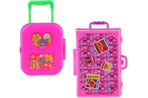 Zeagro 2 unids Rosa Miniatura plástico Caja de Equipaje Maleta rodante para Dollhouse decoración de Accesorios