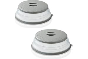 ASFINS Microwave Cover Foldable 2 Pieces Microwave Cover 26 cm Microwave Cover with Handle Microwave Plate Cover for Fruit and Vegetables 26.5 cm (Grey)