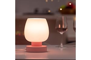 ONEWISH Lampe de Chevet Tactile - 3 Niveaux de Luminosité, Lampe de Table Moderne pour Chambre à Coucher, Salon, Lampe de Bureau avec Abat-Jour en Verre Opale Blanc, Ampoule LED Chaude Incluse, Rose