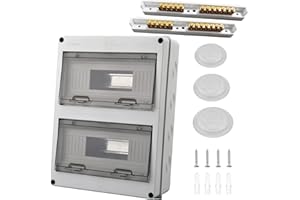 OUTINHAO Sicherungskasten Aufputz, Verteilerkasten Aufputz IP65, mit Messingklemmen, Unterverteilung Aufputz 2 Reihig für 24 Modules, für Garten oder Außenbereichen, Villen, Ladesäulen