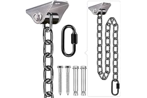 BeneLabel Swing Hanger, Heavy Duty Hammock Ceiling Hook Swivel Egg Chair Hanging Bracket Carabiner with 100cm Black Chain Hardware Set for Wood/Concrete Garden Chair Suspension Kit, 1000lbs