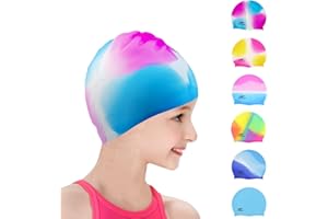 ALVILLER Swimming Caps for Kids, Elastic Silicone Swimming Hat Waterproof Swim Cap for Long Short Hair Girls Boys Kids Teens Children