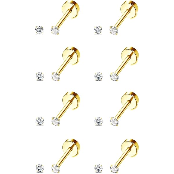 Roheafer 7 paar kleine oorknopjes voor dames, hypoallergeen, 14K verguld chirurgisch staal, platte achterkant, stapelbare kraakbeenoorbelsets voor meerdere piercings, trendy oorbelstapels, 8mm, 10mm