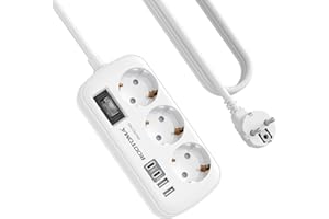 ROOTOMA 3 Fach Steckdose mit Überspannungsschutz Mehrfachsteckdose 4 USB(2 USB-C), Steckdose mit Schalter und 1,5M Kabel Steckdosenleiste Wandmontage für Heim Büro, Weiß