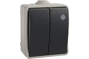 SOLERA 3313 - Doble conmutador/interruptor estanco de superficie, IP54, gris.