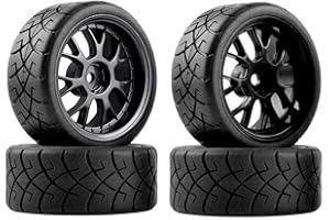 KEEDA RC 65 mm Tyres and Rims with Foam Inserts for 1:10 RC On-Road Car Touring Car Traxxas HSP Tamiya HPI Kyosho Parts (Black, C)